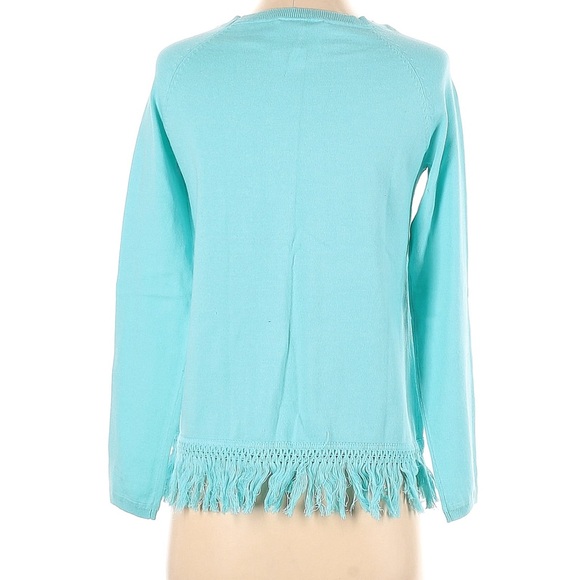 Sail to Sable STS Aqua Blue Flattered in Fringe Summer Sweater - Picture 2 of 8
